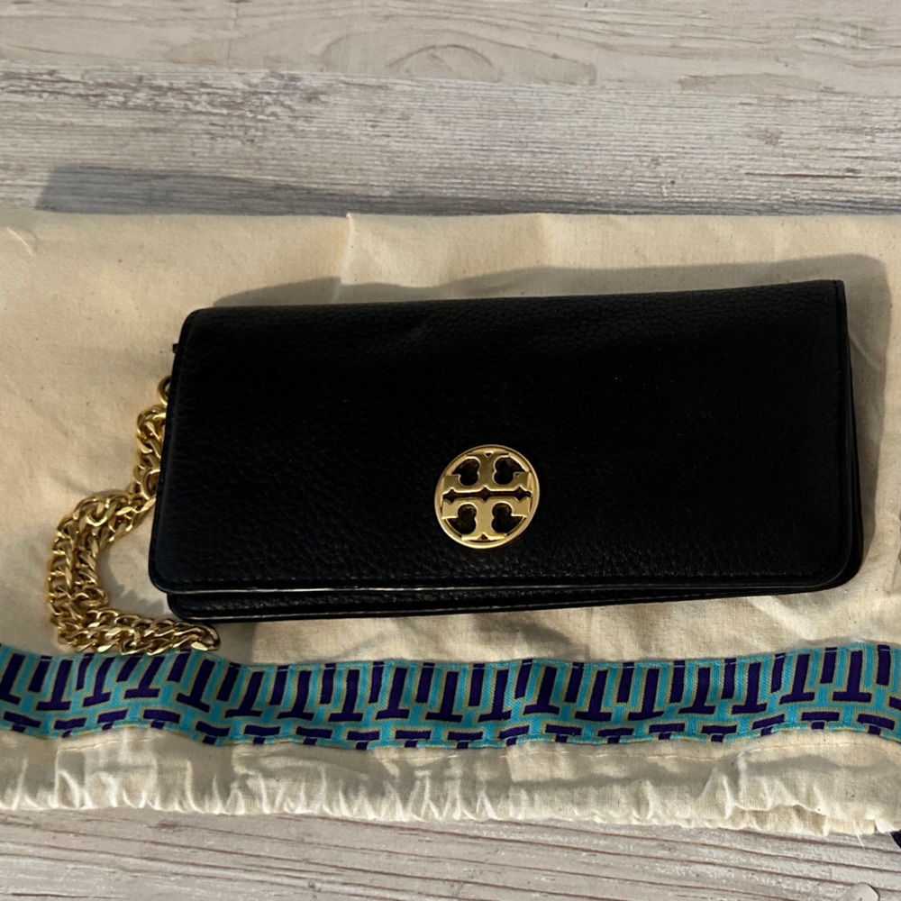 Tory Burch Black Wallet with Gold Accents